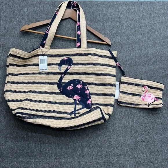 Vera Bradley Seashore Tote Beach Fiesta Wristlet Clutch Bag Pink Flamingo - Picture 2 of 13